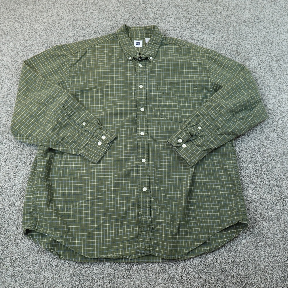 VTG Gap Shirt Mens L Green Check Button Up Long Sleeve Casual Preppy 00s Y2K
